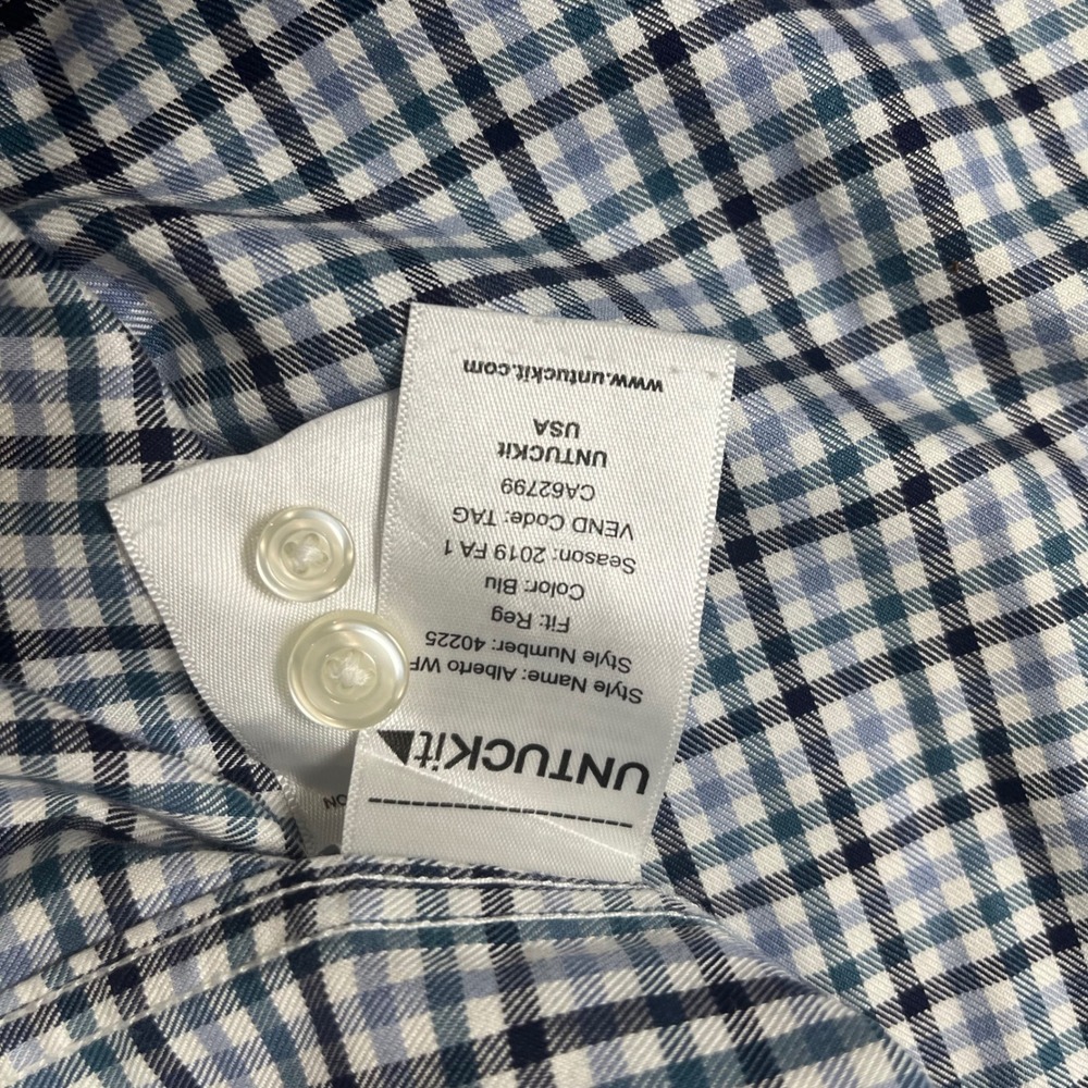UNTUCKit Button Down Shirt Mens Large Blue White Gingham Plaid Wrinkle Free - Picture 9 of 9